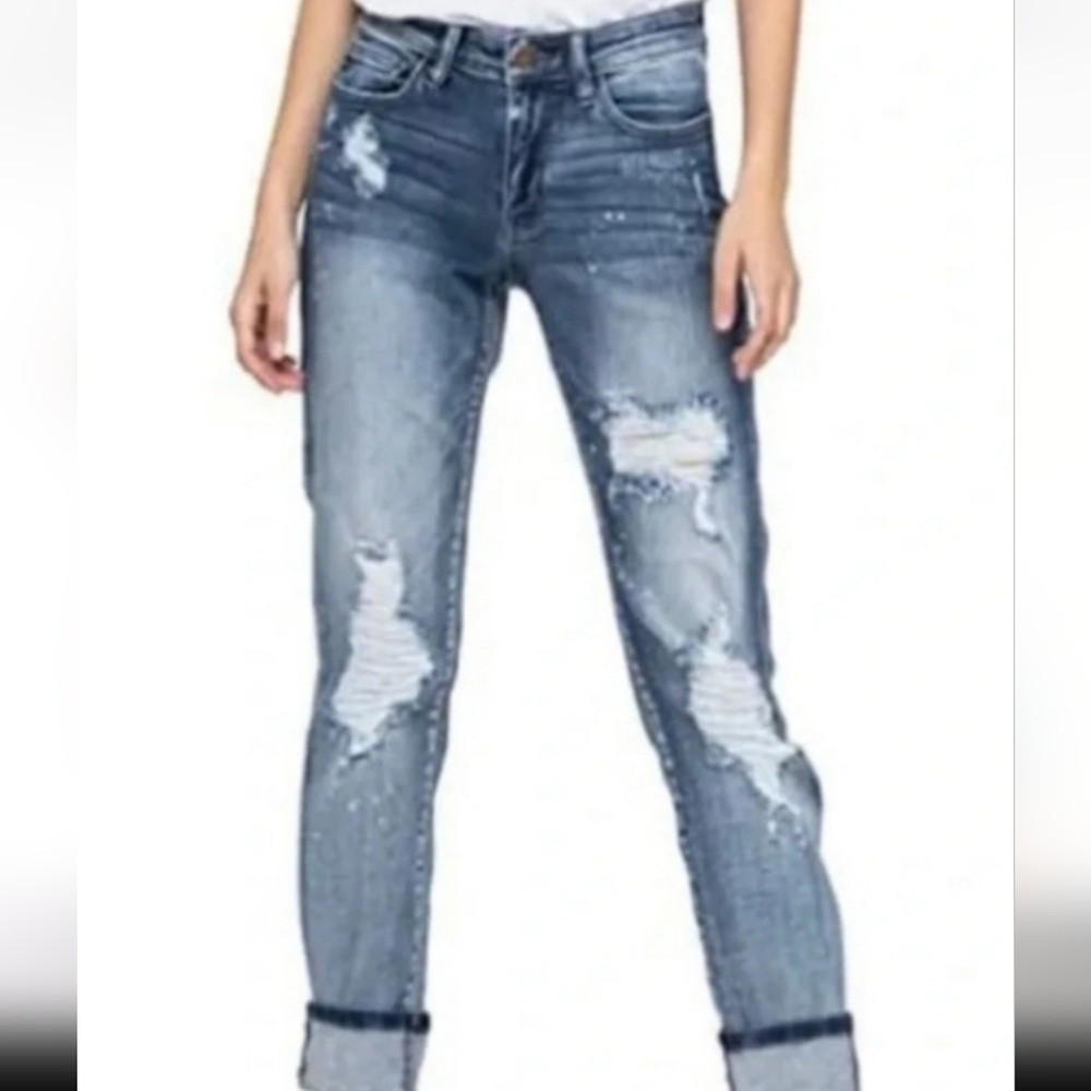Judy Blue Distressed & Splattered Boyfriend Jeans